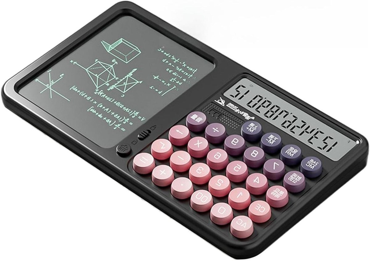 Rekenmachine Notitieblok - Schrijftablet Apparaat - Dagelijkse Berekeningen - Oogbeschermend Groot Display - 15 x 26.3 cm - Zwart