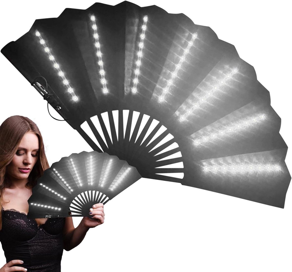 Draagbare ventilator - Handwaaier met licht - Evenementen verlichten - Opvouwbaar ontwerp - 6 x 12 x 6 cm - Wit