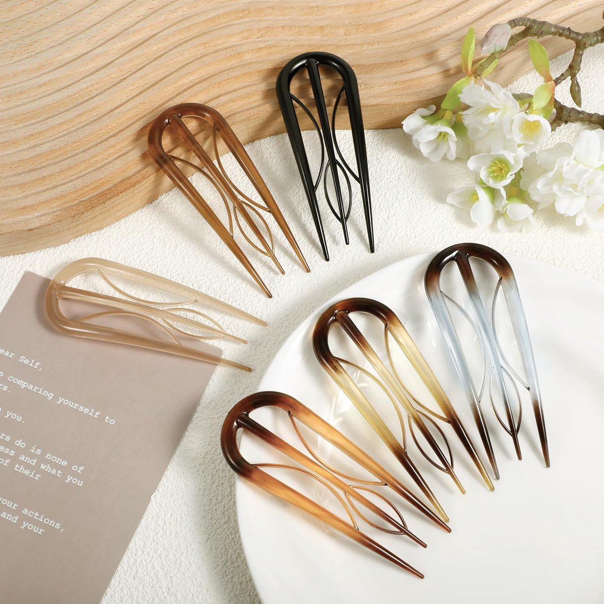 Vintage Haarspelden U-vorm - Franse Dubbele Haarpin met Resin - Haaraccessoire voor Opstekkapsels - Set van 6