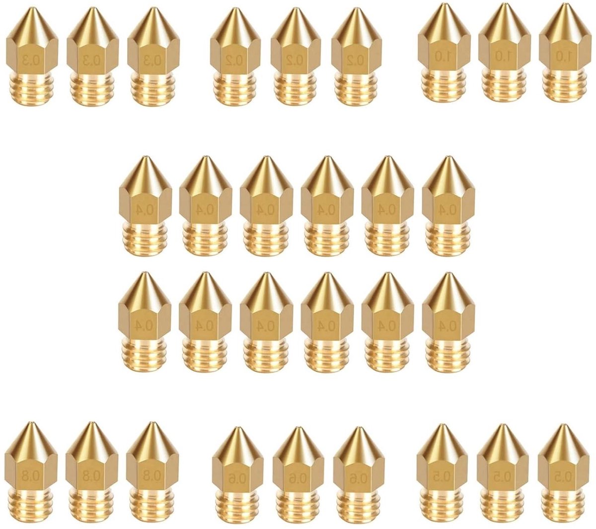 Messing Nozzle Set - 3D Printer Onderdelen - 3D Printen Verbeteren - Precisie Bewerkt Messing - 30 Delen - Messing