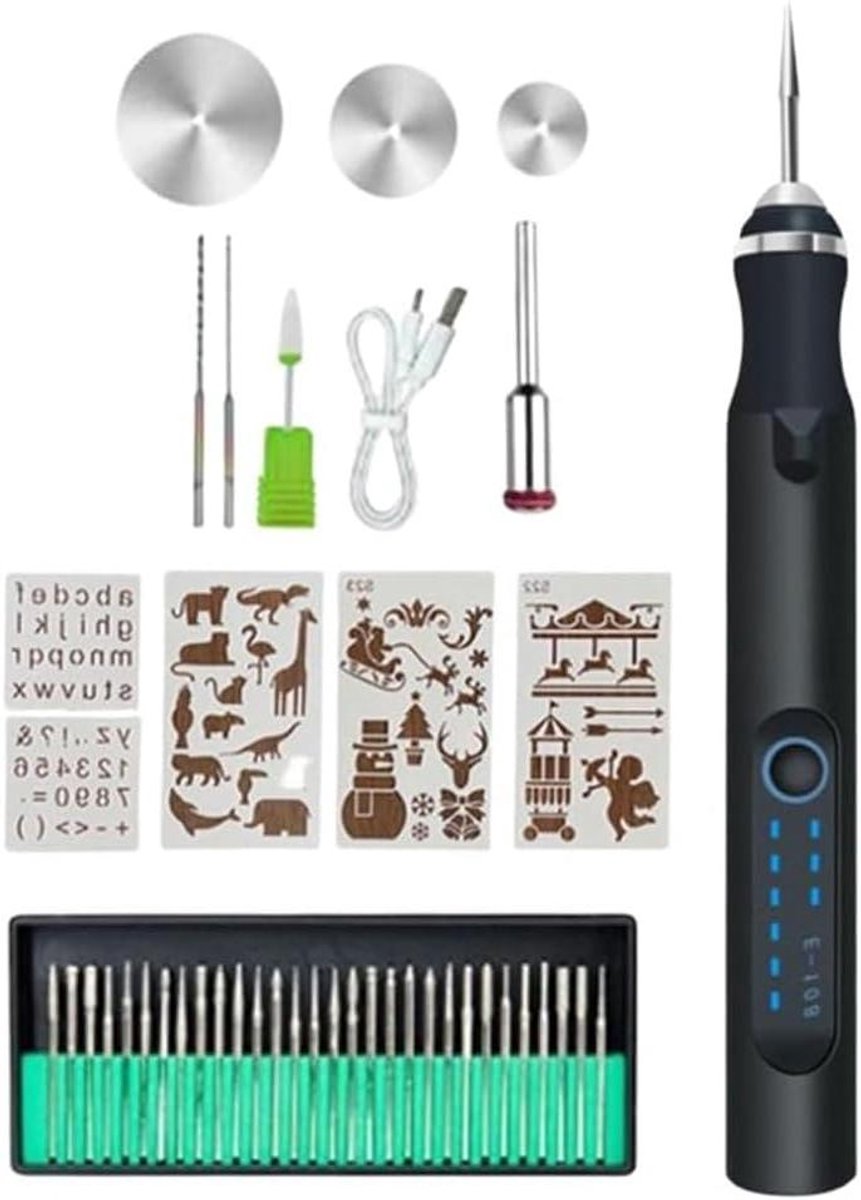 Graveer Pen - Graveer Tool - Hobby Projecten - USB Oplaadbaar - 5000-18000 RPM - Zwart