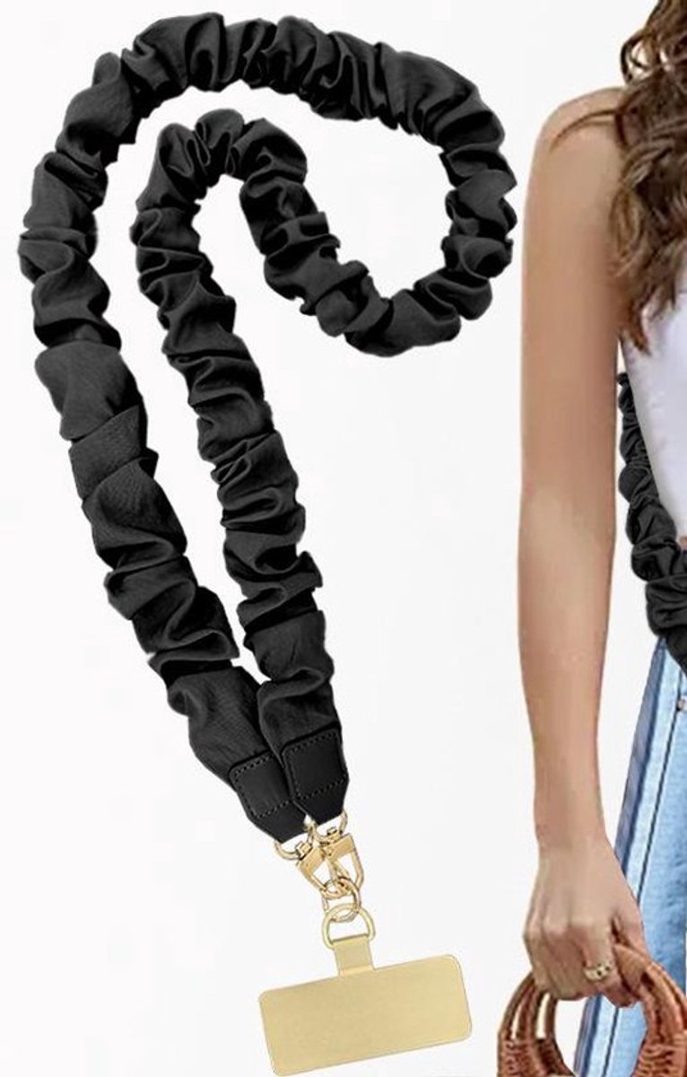 Lanyard voor mobiele telefoon, compatibel met de meeste smartphones, lanyard voor telefoonbadges en sleutels (zwart, 50 inch)