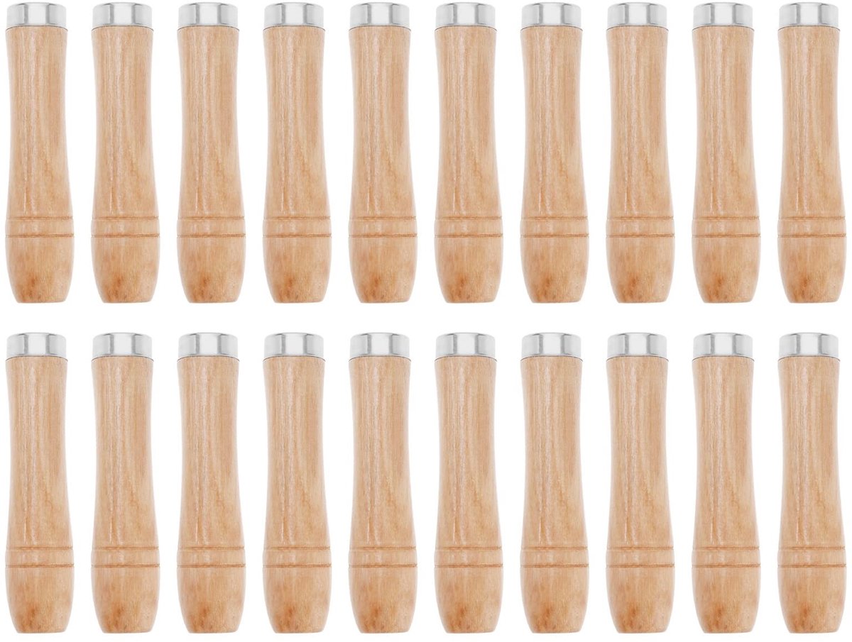 Dailygoods- Houten Vijlen 20 Stuks - Houten Handvatten - Roestvrij Stalen Veiligheidsringen - Duurzaam - Voor Houtbewerking - Lengte 110 mm - Vijlhandvat