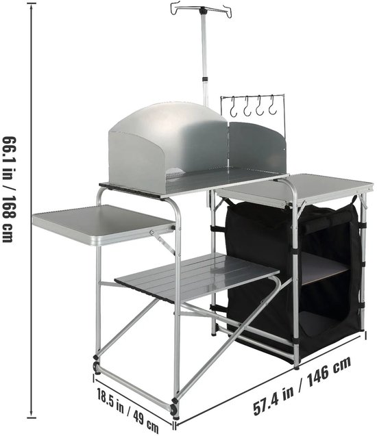 Novari - Camping keuken - Kampeerkeuken - Campingkast - Ruim werkoppervlak - Snel opvouwbaar model - 174x46x176cm - Stevig frame van Novari — afbeelding 4