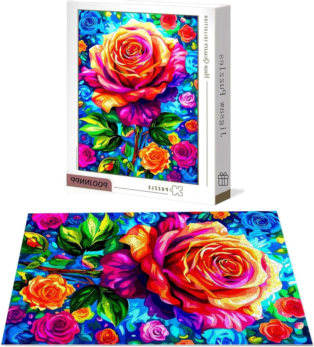 Legpuzzel 1000 stukjes - Houten puzzel - Ontspanning thuis - Genummerde achterkant - 75 x 50 cm - Bloemenprint