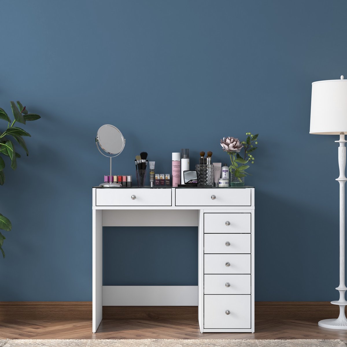 BJ107 Make-uptafel | 100% MELAMINE | Wit - Emob - Make-up Tafel - Wit - Melamine; Spaanplaat