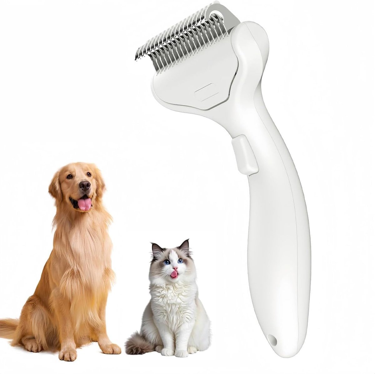 Ulisem - Onderwoolrooster - Kat hond ontklittingsborstel - Met vrijgaveknop - Voor langharige huisdieren - Vermindert haaruitval - Zacht voor de huid - Comfortabel handvat - Herbruikbaar