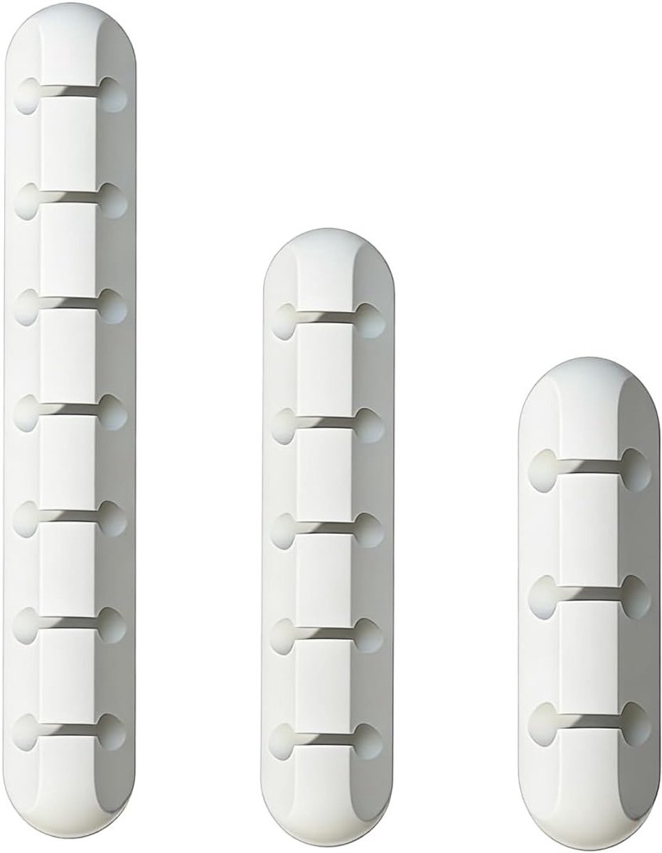 Zelfklevende Silicium Kabelhouders - 3 Pack voor Kabelbeheer, 3 Maten (3/5/7 Gaten) - Bescherming voor USB, Audio en Netwerkkabels, Zwart/Wit