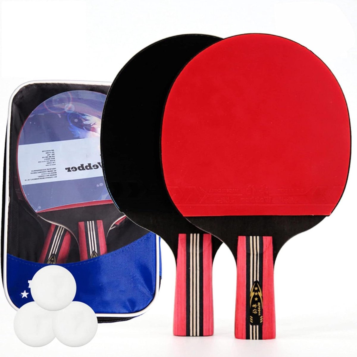 Tafeltennisrackets Set - Pingpong Batjes - Familie Entertainment - 5 Lagen Hout - 2 Rackets - Rood