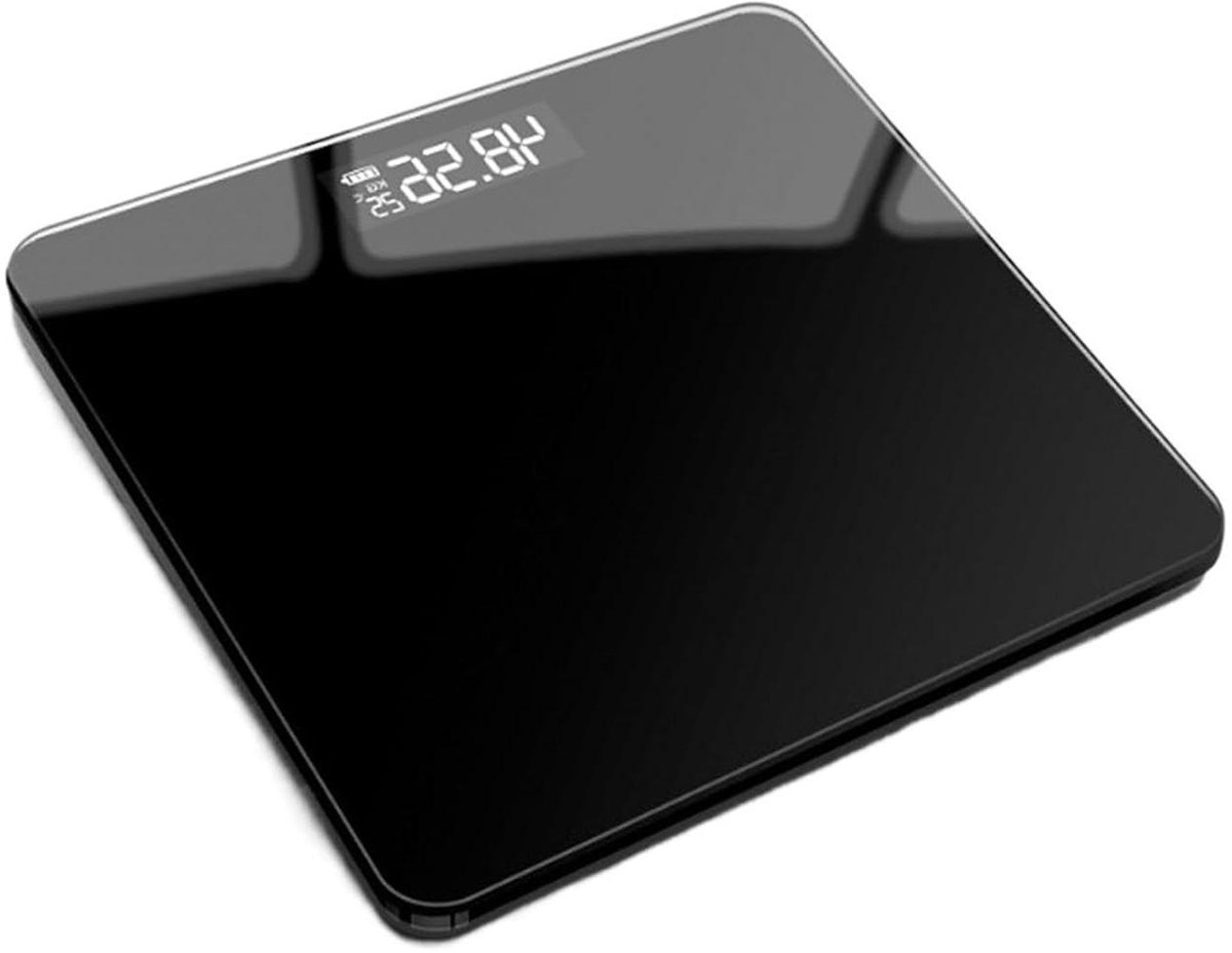 Digitale Personenweegschaal - Badkamer Weegschaal - Gezondheid Monitoren - Gehard Glas Oppervlak - 26 x 26 cm - Zwart