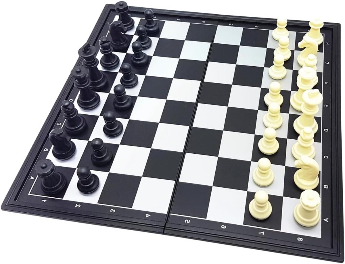 Schaakspel - Strategisch Spel - Reizen en Opslag - Magnetisch en Opvouwbaar - 32 x 32 cm - Zwart/Grijs