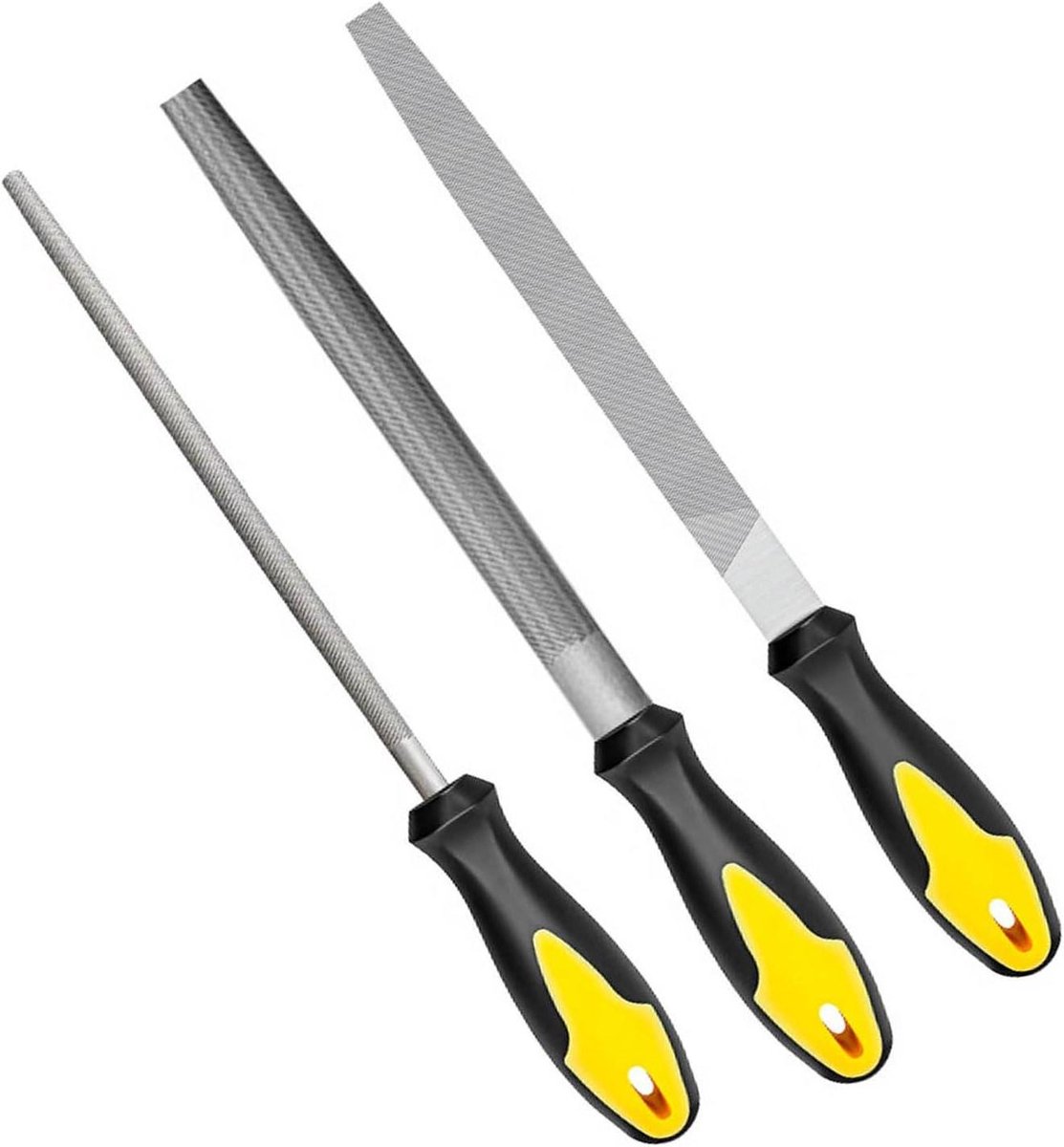 Metal File Set - 3 Delige Kit - Metaal Bewerken - Hoge Koolstofstaal - 20cm Bladen - Zwart Handvat