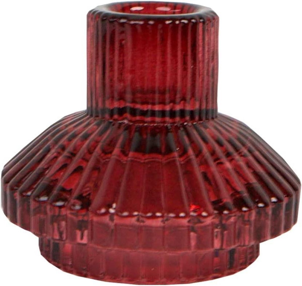 Glazen Kandelaar - Kaarshouder Decoratie - Sfeervol Dineren - Geribbeld Design - 65 cm Hoog - Bordeaux