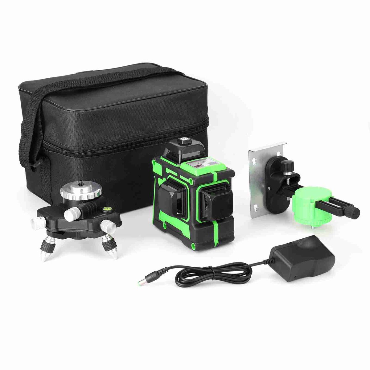 Kruislijnlaser - 3D 12-lijns kruislijnlaser - Laserwaterpas - 12-lijns zelfnivellerende bouwlaser - Verstelbare staaf - Zelfnivellerende 360° groene laser - Inclusief 2 batterijen en accessoires