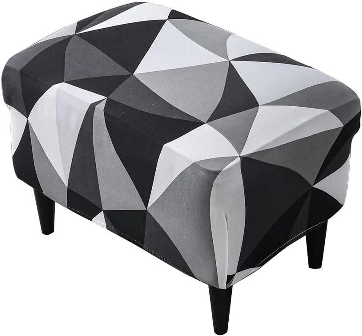 Voetenbank hoes - Poef slipcover - Woonkamer decoratie - Rekbare stof - 65-75cm - Zwart wit geometrisch