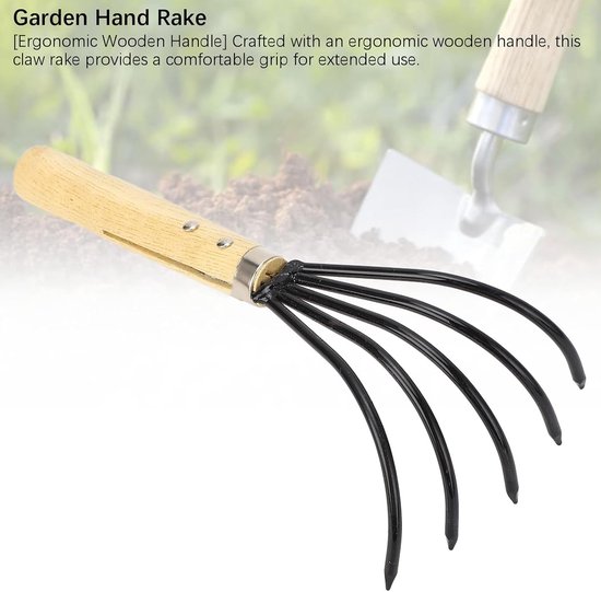 Handhark met 5 tanden - Ergonomische handgreep - Klauw tuinhark voor het cultiveren, frezen en beluchten van de bodem - Comfortabele grip - Eenvoudig te gebruiken - Tuinieren accessoire van Merkloos	 — afbeelding 4