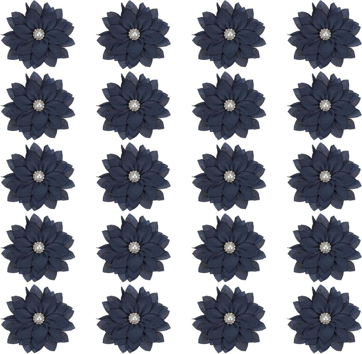 Stoffen Broches Bloemen - Bloemen Applicaties - Doe-het-zelf Knutselen - Met Parel Versierd - 20 Stuks - Marineblauw