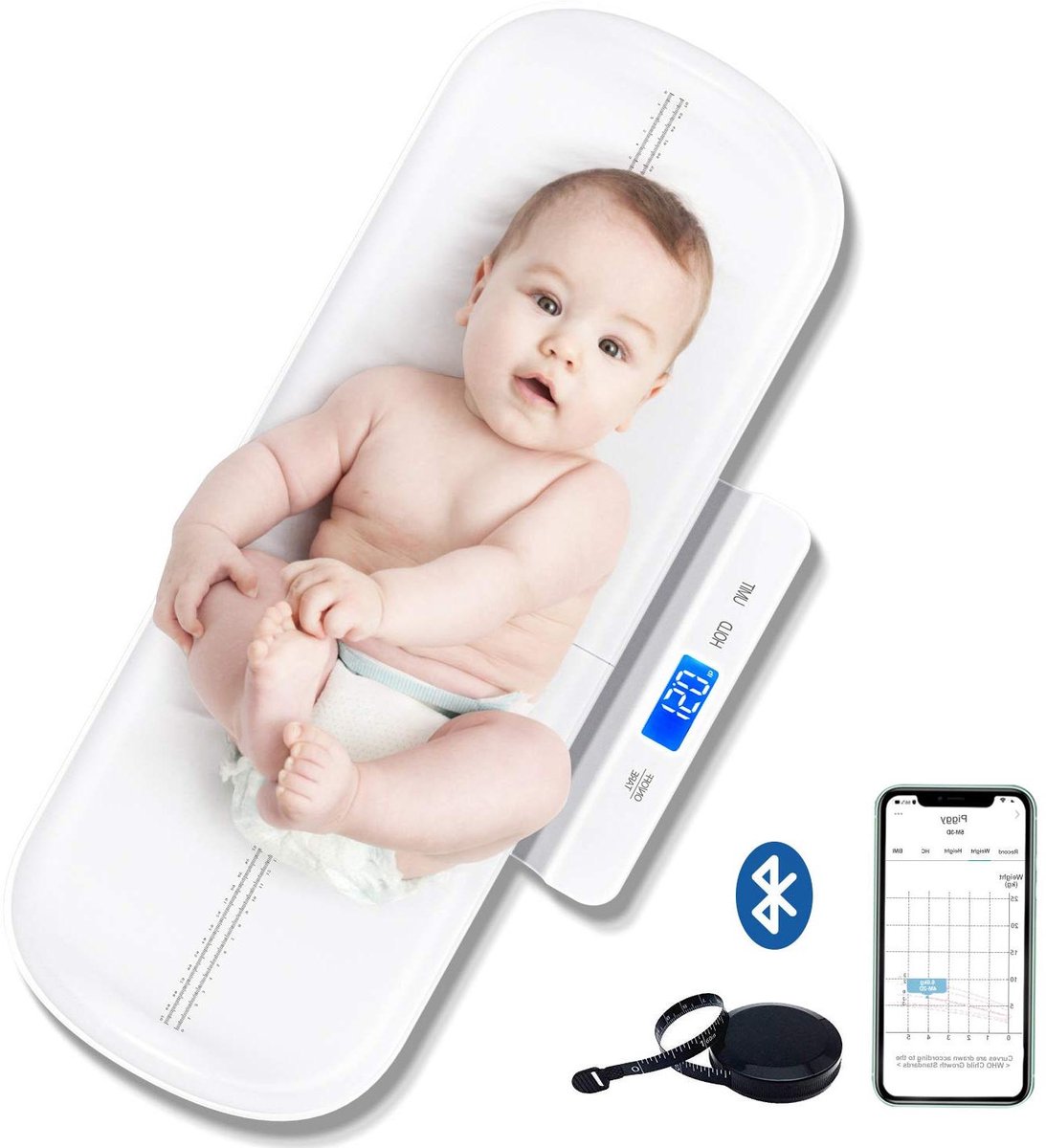 Baby Weegschaal - Babyweegschaal met bak - Gezondheid Monitoren - Met Afneembare Bak - 100 kg - Wit