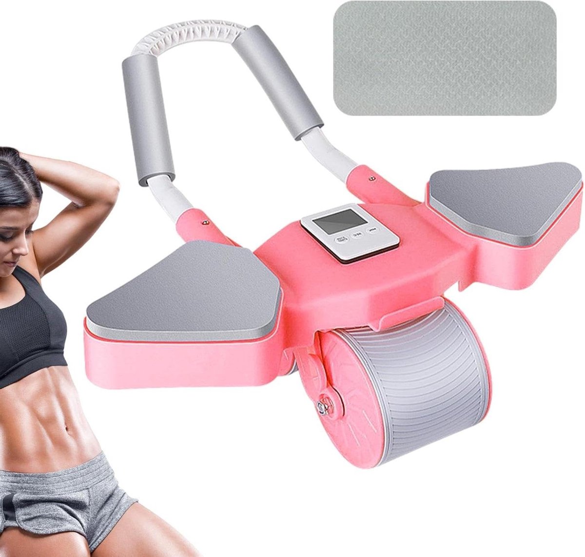 Ab Wheel Roller - Buikroller Fitnesswiel - Buikspieren Trainen - Met Elleboogsteun - 44 x 16 x 10 cm - Roze