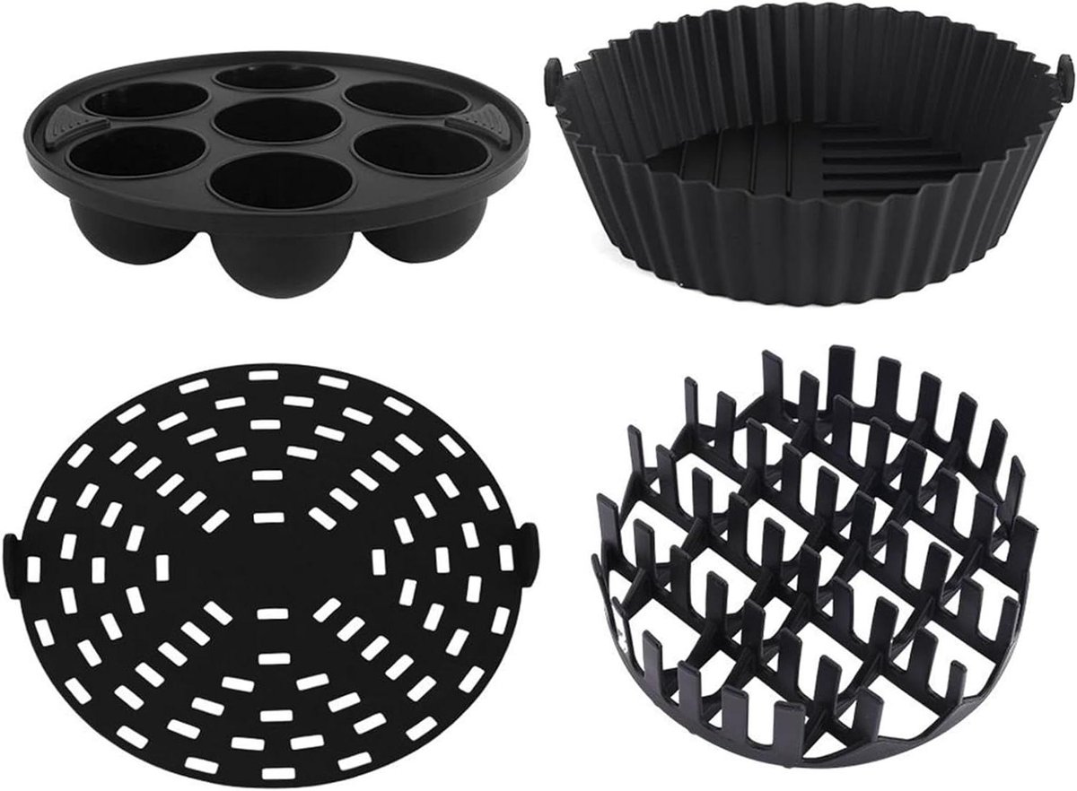 Airfryer Liners Siliconen Mand Gemakkelijk Koken Herbruikbaar Non-stick 22 cm Zwart