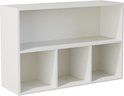 Witte open kast met een vak boven en drie vakken onder, schuin van voren gezien.
