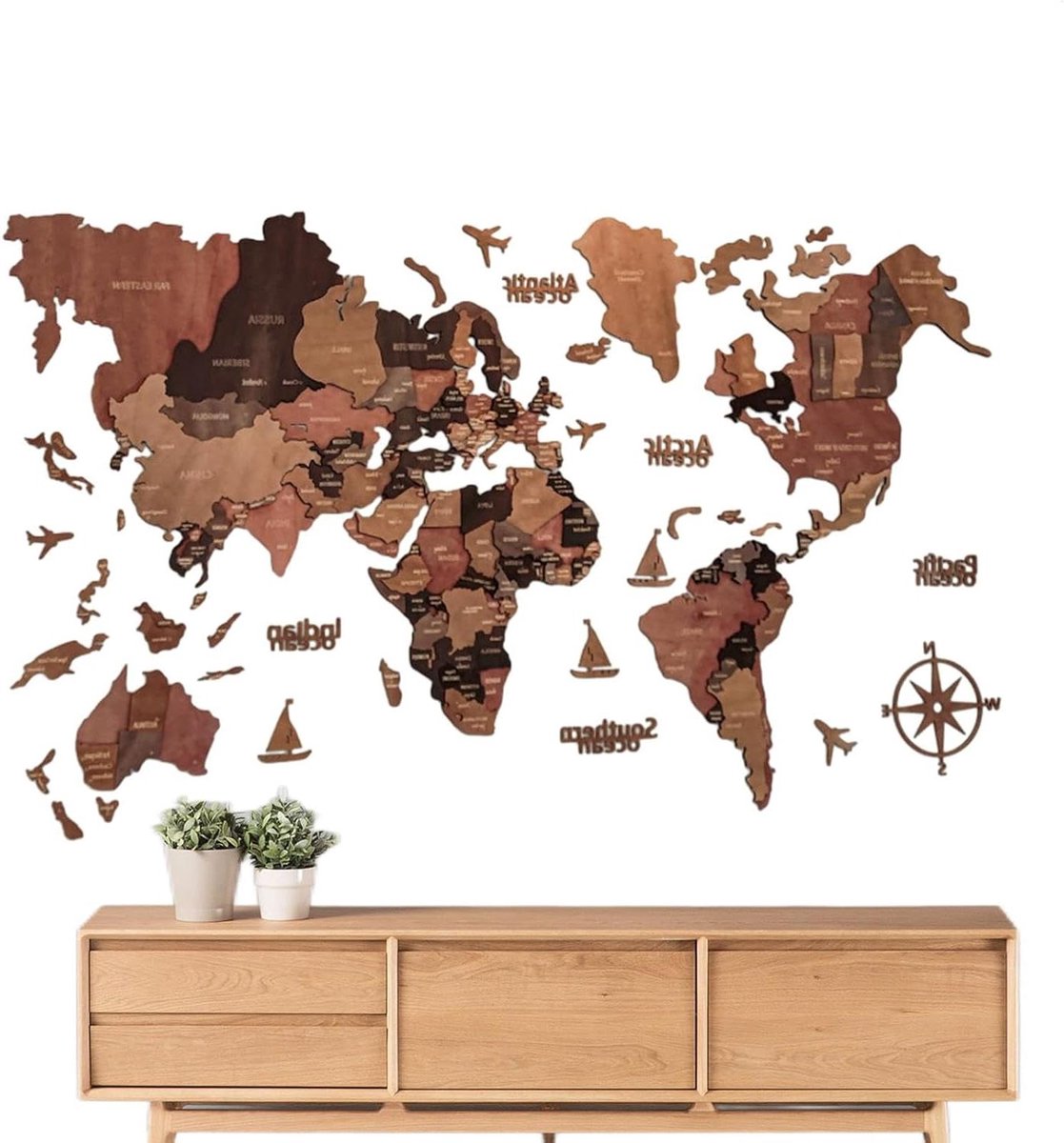 Houten Wereldkaart - Muurdecoratie Kaart - Wanddecoratie Huis - Duurzaam Hout - 100 x 60 cm - Niet gespecificeerd