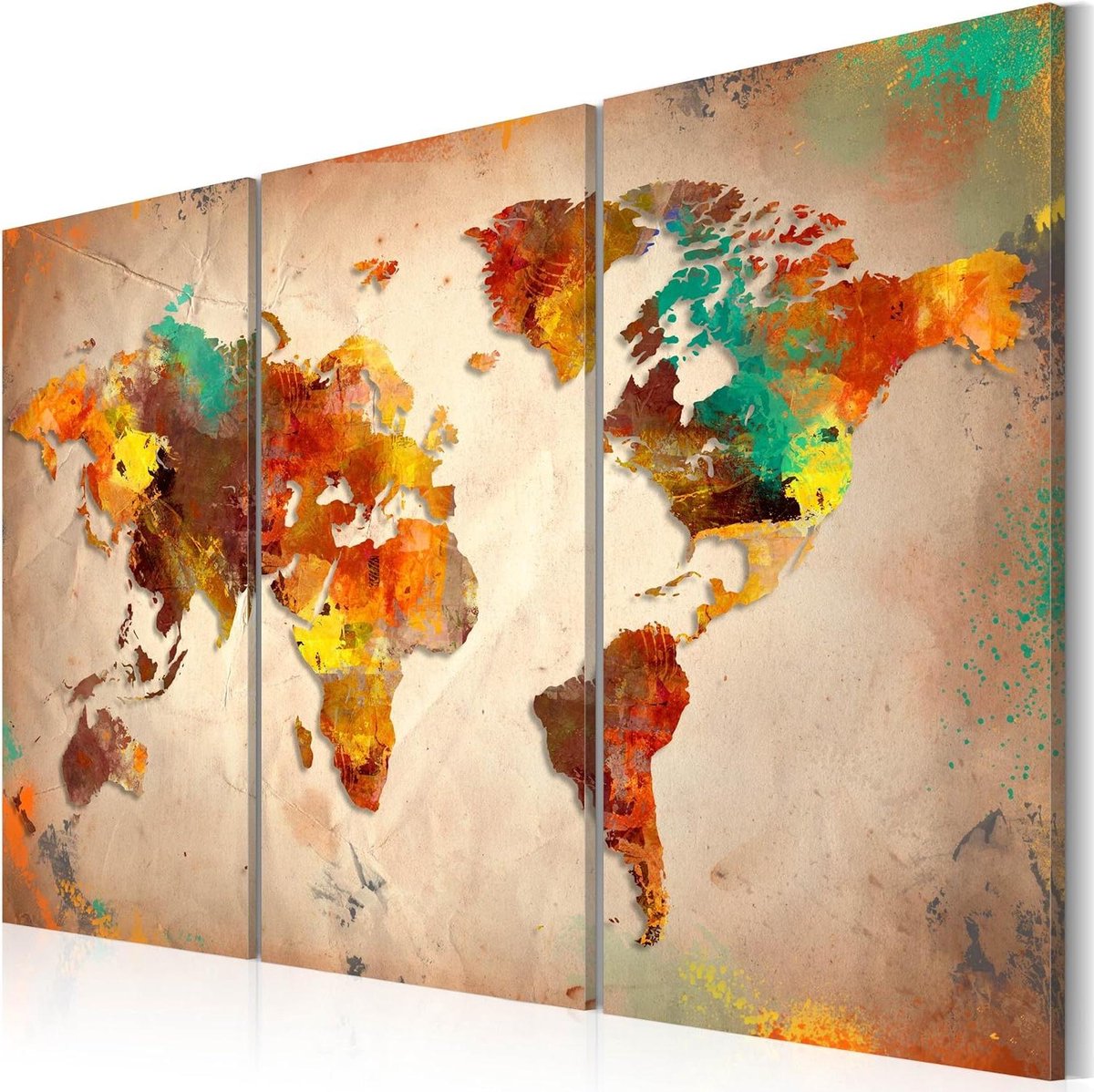 murando Prikbord Wereldkaart 60x40 cm Kurk Boord & Canvas Afdruk op Niet-geweven Materiaal Memobord Prikbord Afbeelding Foto Schilderen Home Decor Muurkaart kaart continenten k-C-0041-p-a
