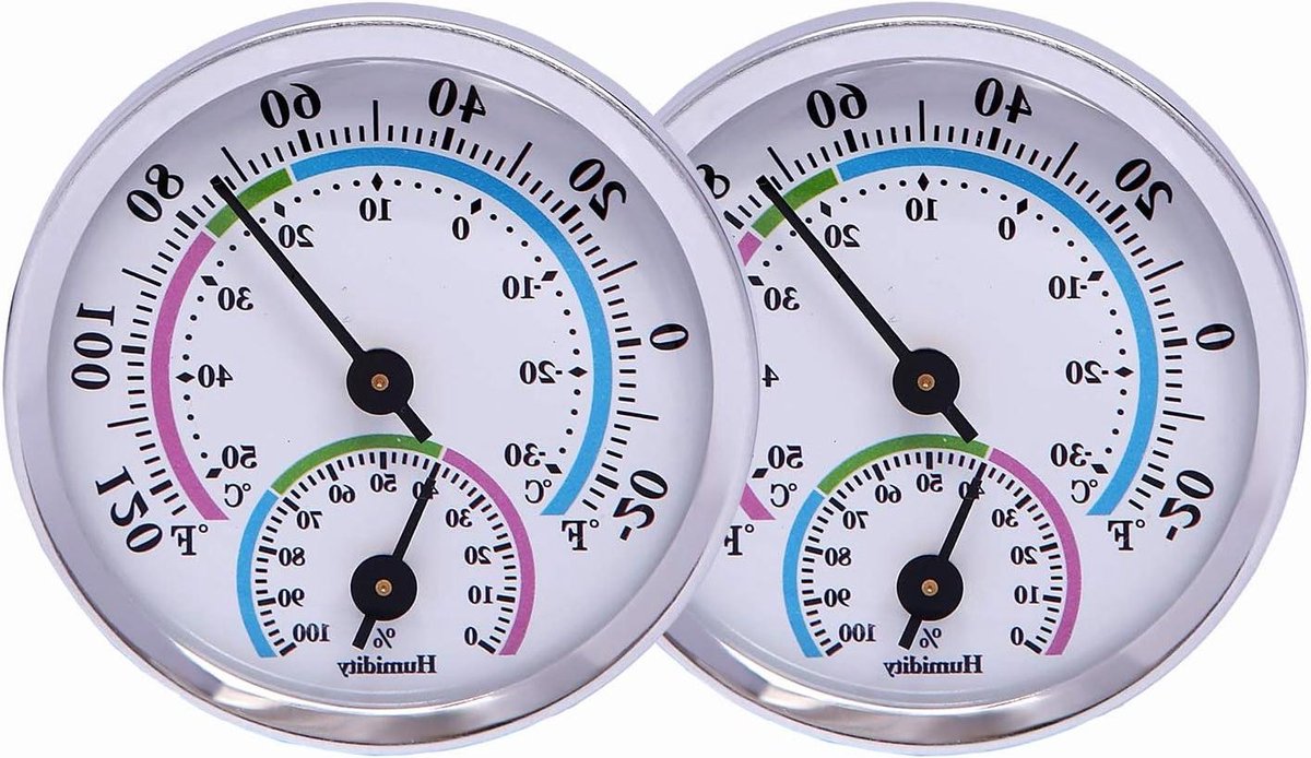 Mini Binnenthermometer Hygrometer - Temperatuur Vochtigheid - Klimaat Monitoren - Mechanisch Geen Batterij - Diameter 57mm - Zilver