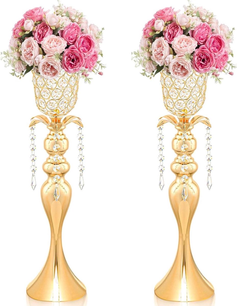 Bruiloft Vaas - Bloemenstandaard Centerpiece - Bruiloft Decoratie - Tulip Vorm - 49 cm Hoog - Goud
