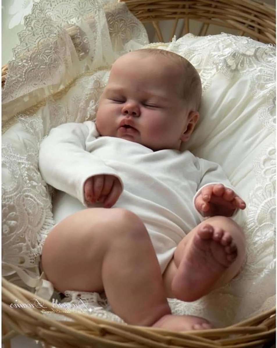 Grote Realistische Pop - Babypop - Verzamelaarsstuk - Handgeschilderd Haar - 60 cm - Multicolor