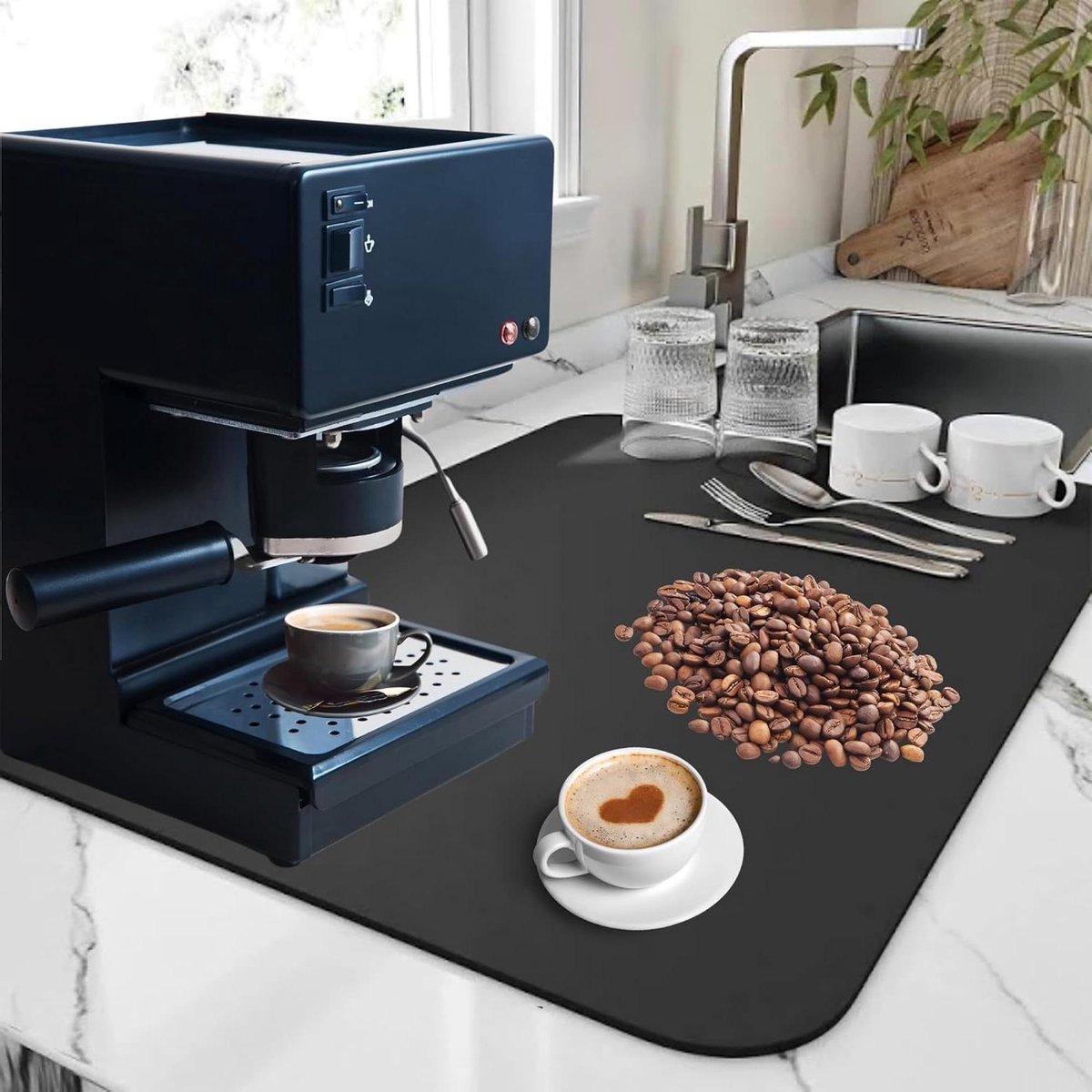 Koffiemat - Bar mat - Keukenblad beschermen - Super absorberend - 30x48 cm - Donkergrijs