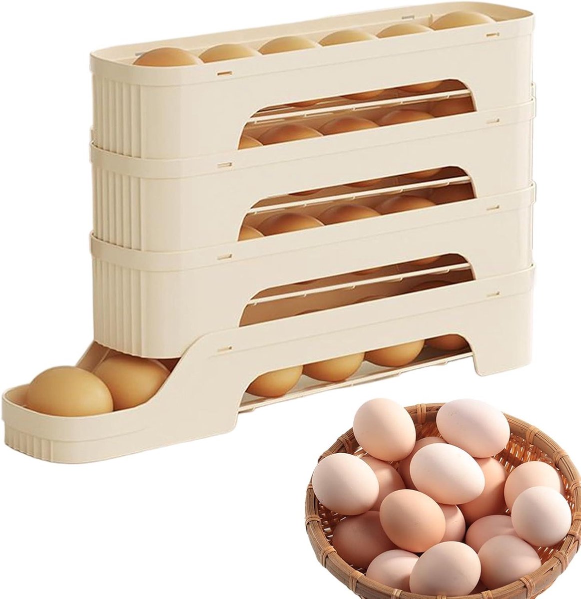 Eier Opslagrek - Koelkast Organizer - Keuken Ordenen - Automatisch Rollend - 9.1x12.1x9.1 cm - 4e vloer