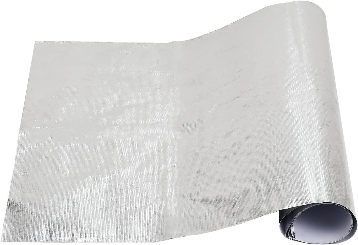 23.62"×78.64" Warmtebeschermingsmat Zelfklevend, Aluminiumfolie Thermische Barrière voor Hoge Temperatuur, Glasvezel Isolatie voor Uitlaat en Slangen in Huishoudens