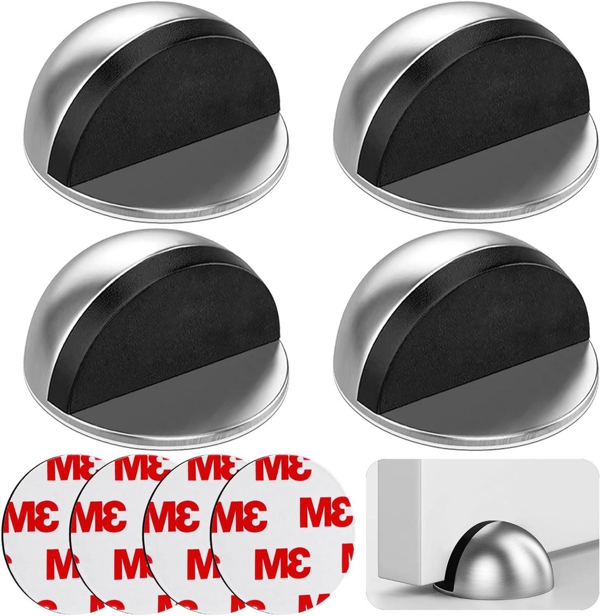 Deurstopper Zelfklevend - Deur Buffer - Muur Beschermen - Roestvrij Staal - 45x26mm - Zilver