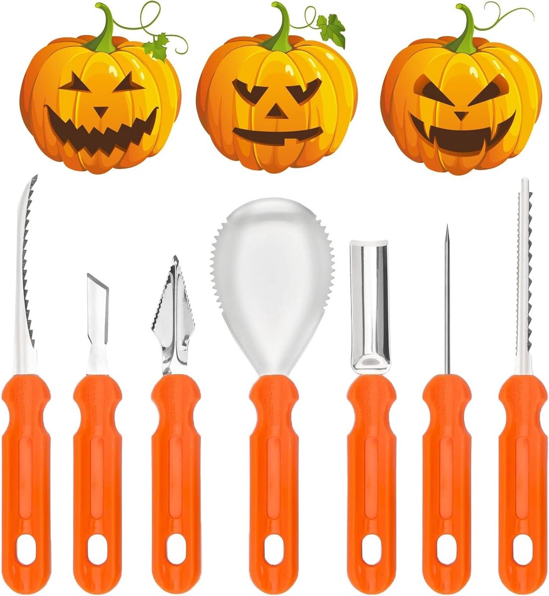 Halloween Pompoen Snijset - 7-delige RVS Snijgereedschap voor Pompoenen, Ideaal voor DIY Halloween Decoraties en Creatieve Activiteiten met Kinderen en Volwassenen