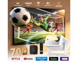 Huidun PT10-projector + Blackview AuraBass 2-luidspreker - thuisbioscoopset - 8000 lumen, Wi-Fi 5, autofocus, Android 13 - waterdicht volgens IPX7, Bluetooth 5.3, 7 uur batterijduur - compact en draagbaar, geluidsarm — wit en zwart