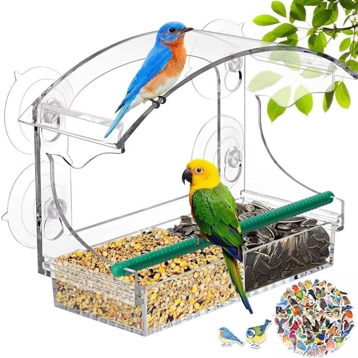 Raamvoederhuis voor vogels - transparant - acryl - 1 stuk