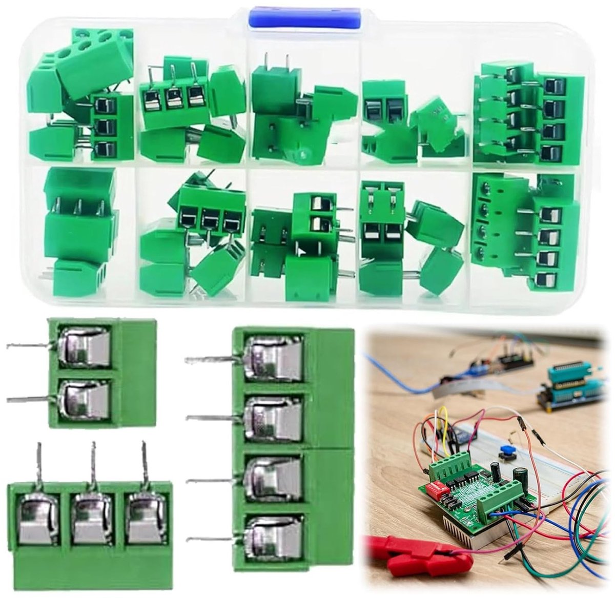 Set van 50 PCB Schroefterminals, 2-Pool/3-Pool/4-Pool Aansluitblok, Geschikt voor Elektronische Toepassingen, 5mm Bevestigingsschroef, Duurzaam ABS Materiaal, 140 Contacten, Groene Kleur