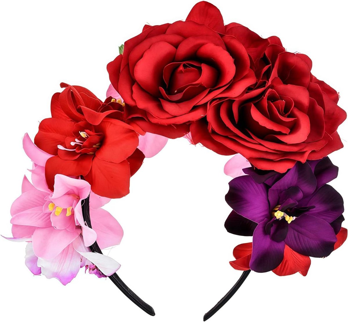 Bloemenkroon - Bloemensieraad Hoofdband - Feestelijke Aankleding - Verstelbaar Elastisch Ontwerp - Gratis Maat - Donkerroze