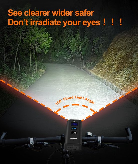 VHV - Fiets voorlamp - stuurverlichting voor fiets - 2000 lumen - USB-C oplaadbaar - waterdicht - 13 lichtstanden - 360° draaibare houder - voor nachtritten, stadsfiets, racefiets en mountainbike — afbeelding 5