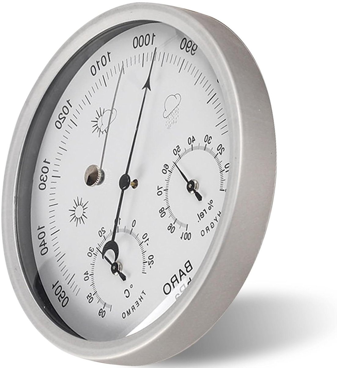 Mechanische Barometer - Weerstations Thermometer Hygrometer - Milieubewaking Binnen Buiten - 3-in-1 Metingen - 13.2 cm - Zilver