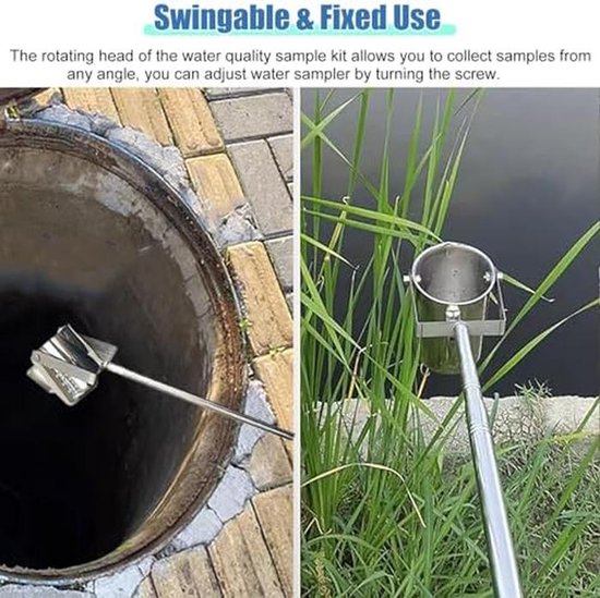 Waterbemonsteringsstaaf - Waterzuiger Vijver - Waterkwaliteit Testen - Telescopisch Bereik - 0.65-6 m - Zilver — afbeelding 2