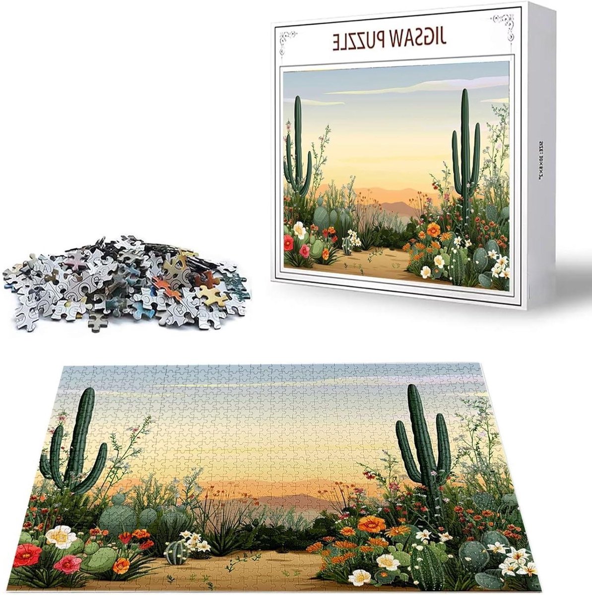 Houten Puzzel - Puzzel 4000 stukjes - Ontspanning en uitdaging - Genummerde zones op achterkant - 141x87 cm - Cactus