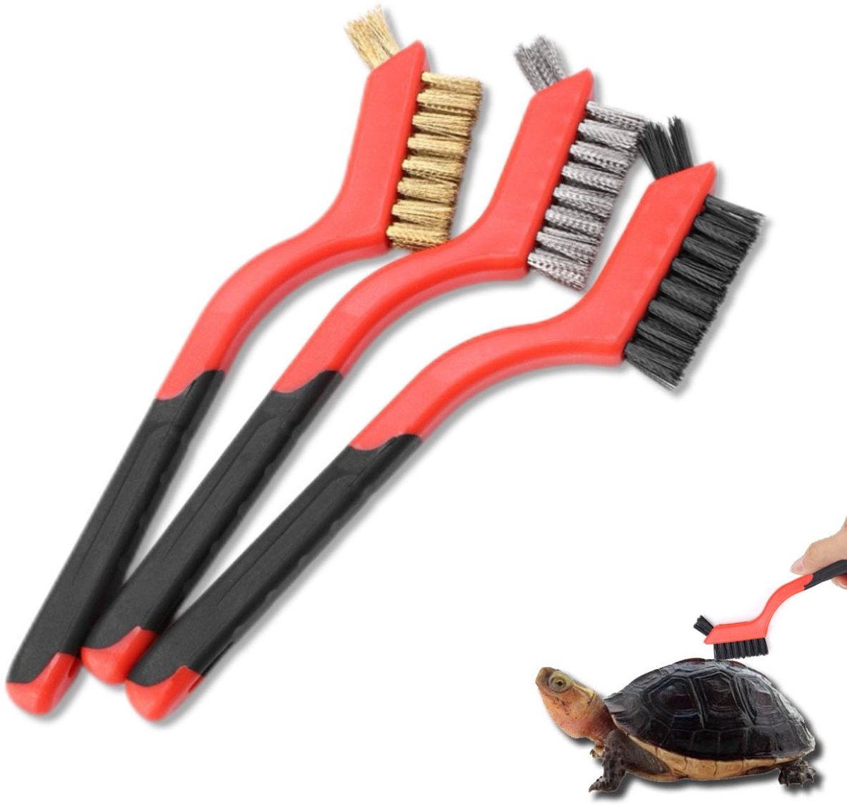 carmdering - Schildpad Reinigingsborstel Set - Schildpadschrobber - Aquarium Borstel - Verwijdert Modder En Vuil - Maakt Hardnekkige Vlekken Schoon - Nylon En Metaal - Duurzaam Met Lange Steel - Bevordert Diergezondheid - 3 Stuks