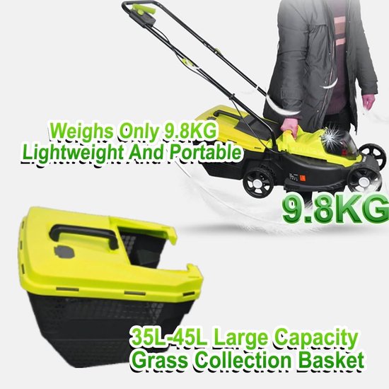 Elektrische Grasmaaier - Snoerloze Grasmaaier - Gazon Onderhouden - Borstelloze Motor - 32 cm Maaibreedte - Groen — afbeelding 5