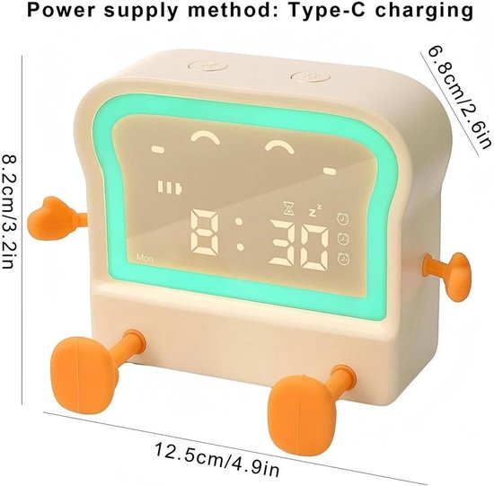 Digitale Wekker - Slaaptrainer Klok - Goede Slaap Gewoontes - Toast Vorm - 124 x 81 mm - Beige — afbeelding 5