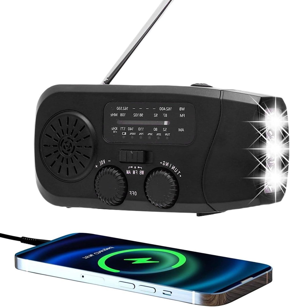 Noodradio Hand Crank - Oplaadbare Radio - Noodsituaties - 3 Laadmethoden - 2000mAh - Zwart