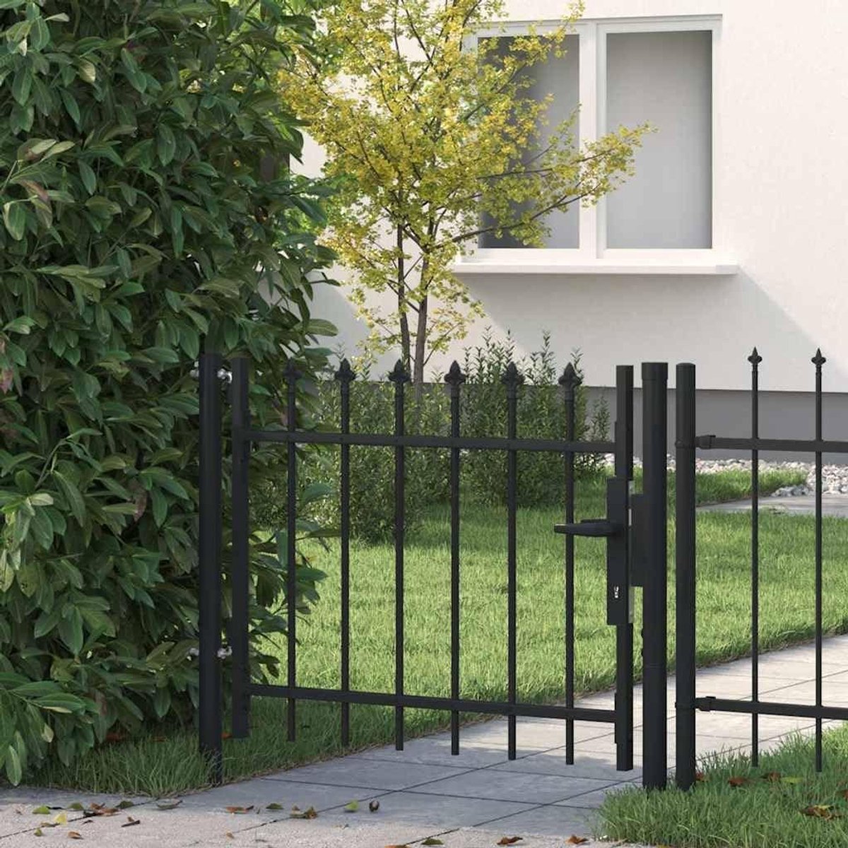 Hekpoort met speerpunten - Tuinpoort metalen poort - Perceel afscheiden - Gepoedercoat sta