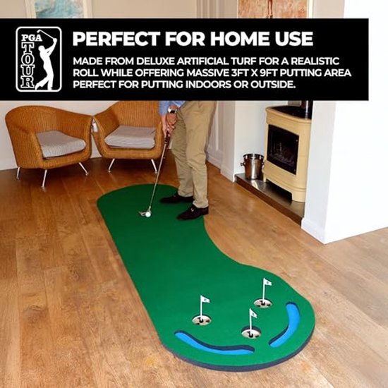Putting Mat - Golf Oefenmat - Golfspel Verbeteren - Drie Gaten Ontwerp - 3 x 9 Voet - Groen — afbeelding 3