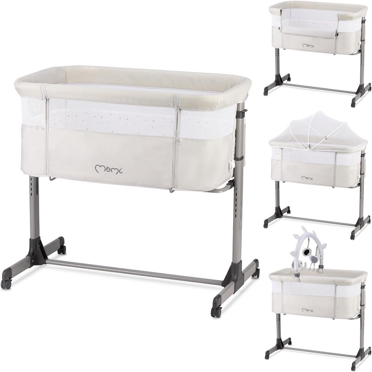Babybed Bijzetbed - Kinderbed - Veilig Slapen - 6-voudig Verstelbaar - 72-82 cm - Lichtgrijs